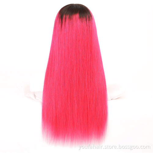 Raw Mink Virgin Cuticle Aligned Brazilian 100% Human Hair Full Machine Made Wigs Ombre 1b Pink Color None Lace Wigs with Bangs